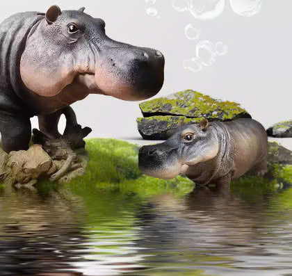 Hà Mã Xủi Oxy Cho Bể Cá, Hà Mã Trang Trí Bể Cá , Mô Hình Hà Mã