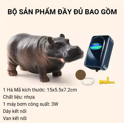 Hà Mã Xủi Oxy Cho Bể Cá, Hà Mã Trang Trí Bể Cá , Mô Hình Hà Mã